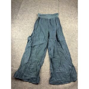 Sonja Marohn Womens 10 Linen Blue Metallic Pockets Wide Leg Cropped Pant Coastal